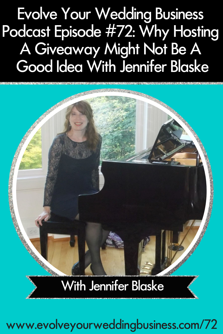 Why Hosting A Giveaway Might Not Be A Good Idea With Jennifer Blaske - Offering your #services for free to one lucky winner might back fire // Evolve Your Wedding Business Podcast #Wedding
#Business #WeddingBusiness #WeddingAdvice
#Creativebusiness #Weddingindustry